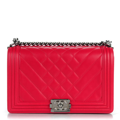 Chanel Lambskin Chevron Quilted New Medium Boy Flap Dark Pink 1 of 7