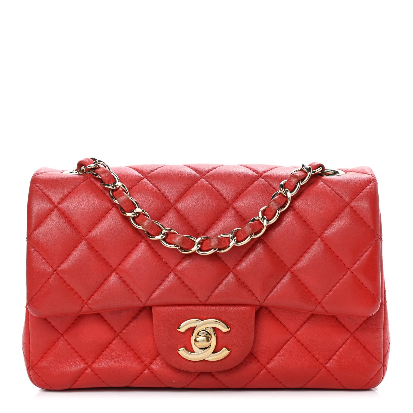 Lambskin Quilted Mini Rectangular Flap Red