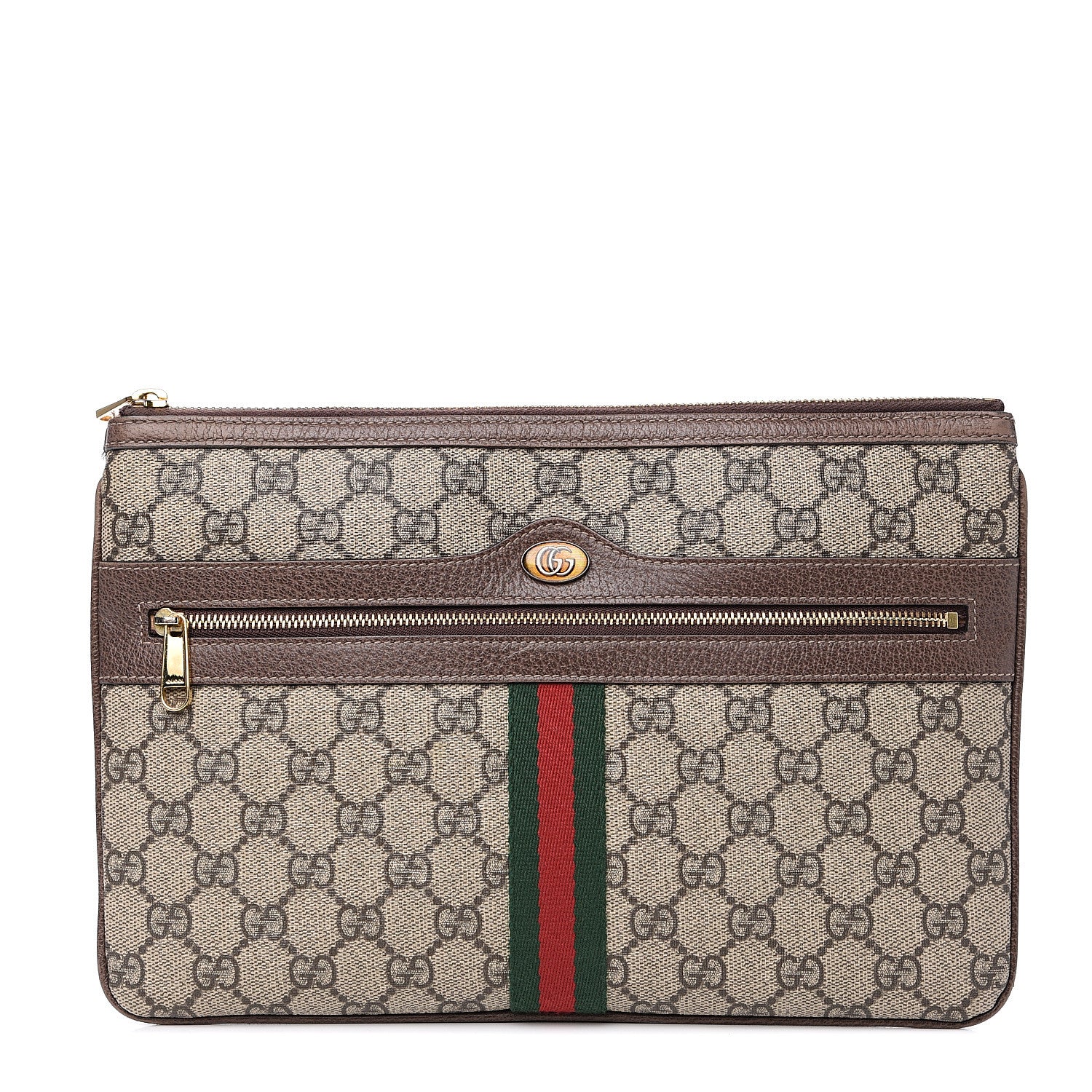 Gucci GG Supreme Monogram Large Ophidia Pouch Clutch Brown 1 of 12