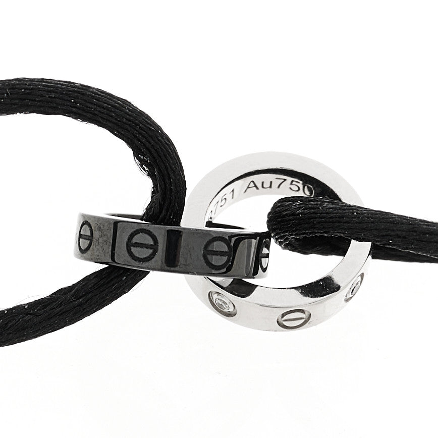 Cartier 18K White Gold Ceramic 4 Diamond LOVE Cord Bracelet Black 5 of 5