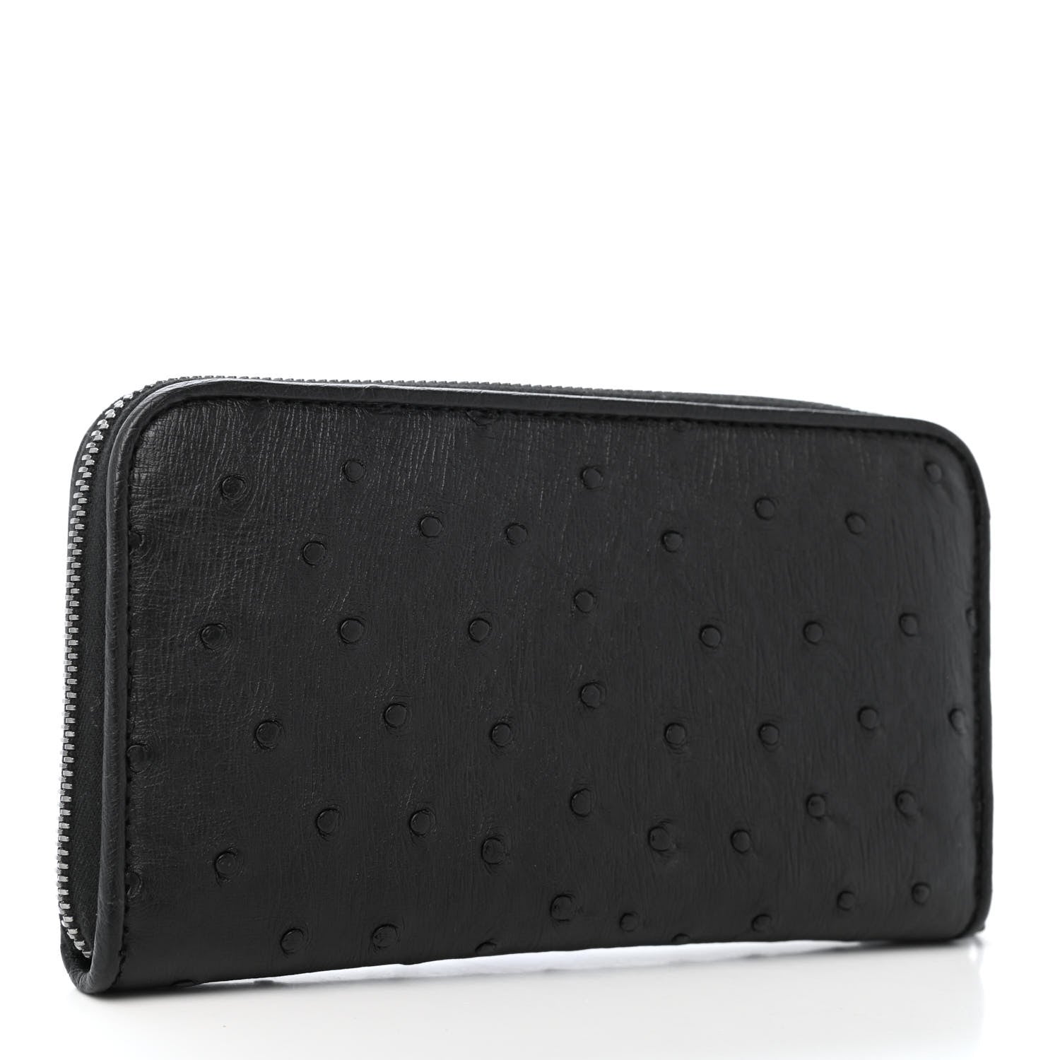 Bottega Veneta Ostrich Zip Around Wallet Black 2 of 4