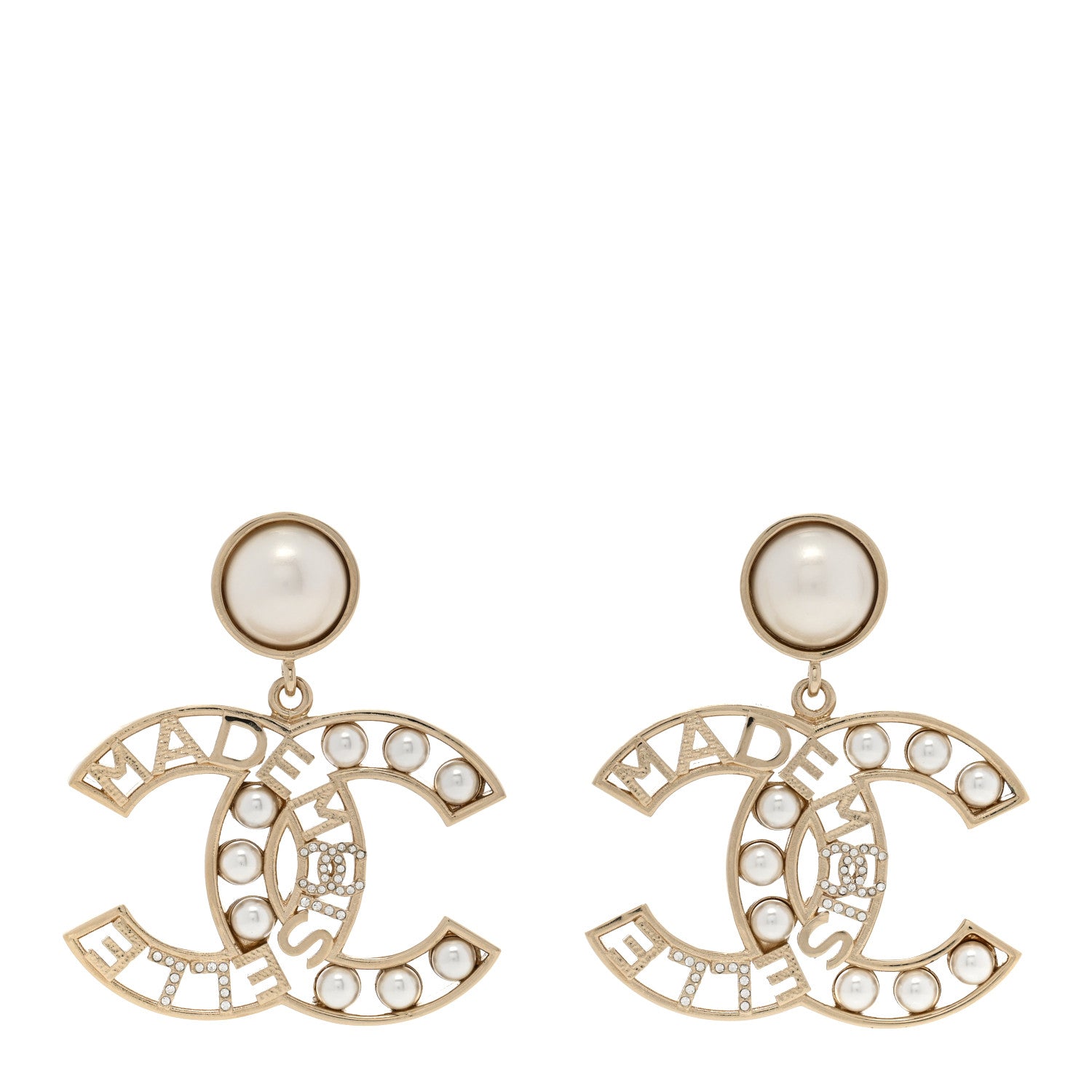 Chanel Metal Pearl Mademoiselle Drop Earrings Gold 1 of 5