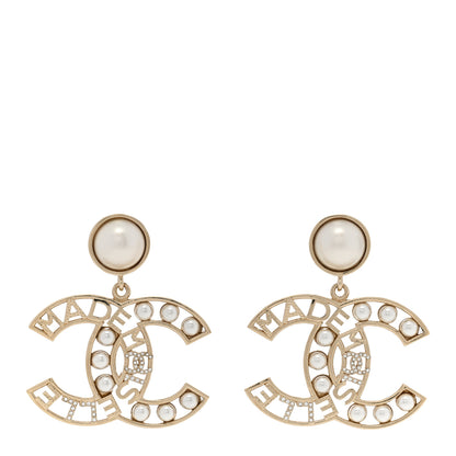 Chanel Metal Pearl Mademoiselle Drop Earrings Gold 1 of 5