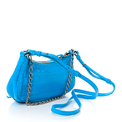 Balenciaga Extra Supple Calfskin Crocodile Embossed Crystal Mini Le Cagole Purse With Chain Cyan 3 of 11