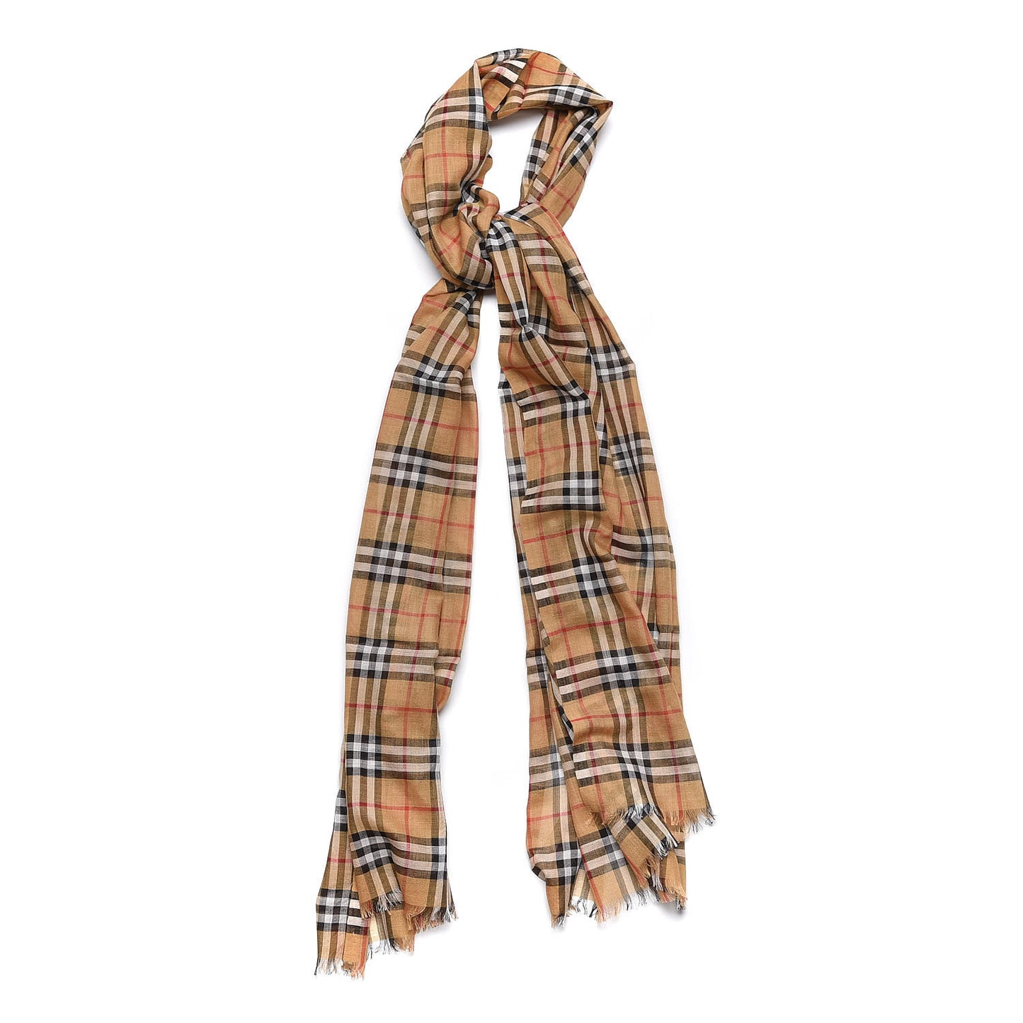 Wool Silk Gauze Vintage Check Scarf Antique Yellow
