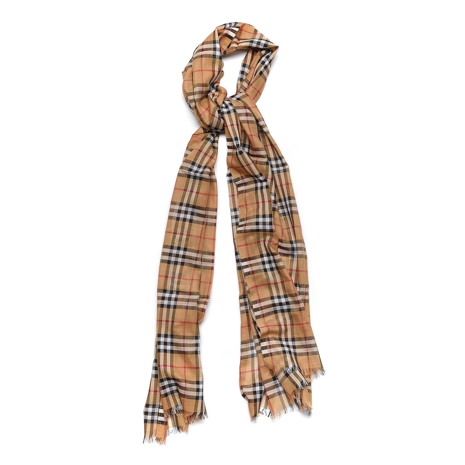 Burberry Wool Silk Gauze Vintage Check Scarf Antique Yellow 1 of 5