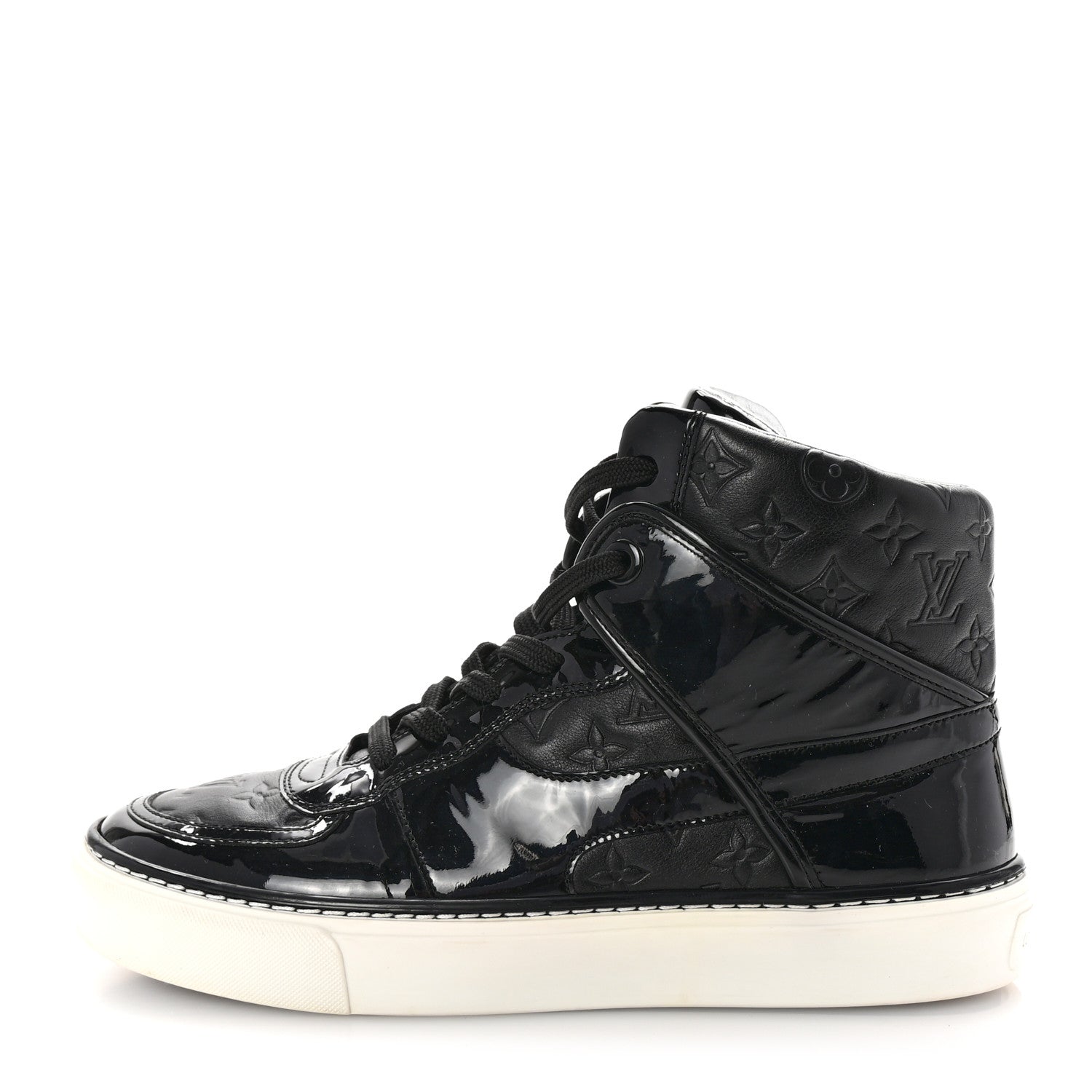 Louis Vuitton Patent Calfskin Monogram High Top Sneakers 36 Black 1 of 10