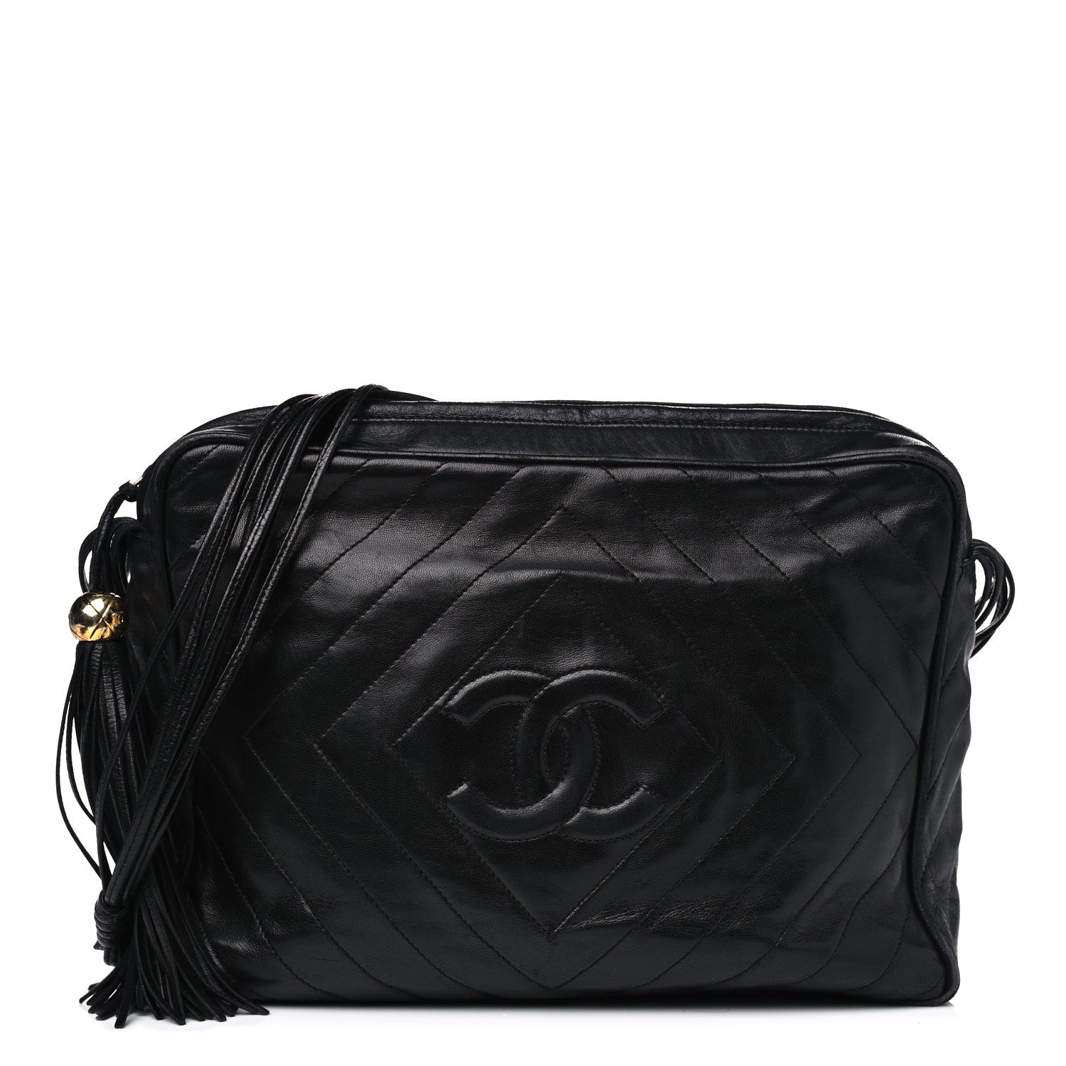 Chanel Lambskin Chevron Quilted Tassel Camera Case Black 1 of 13