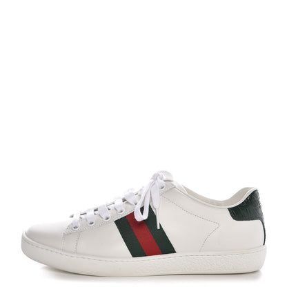 Gucci Calfskin Crocodile Web Ace Sneakers 35.5 White Green 1 of 10