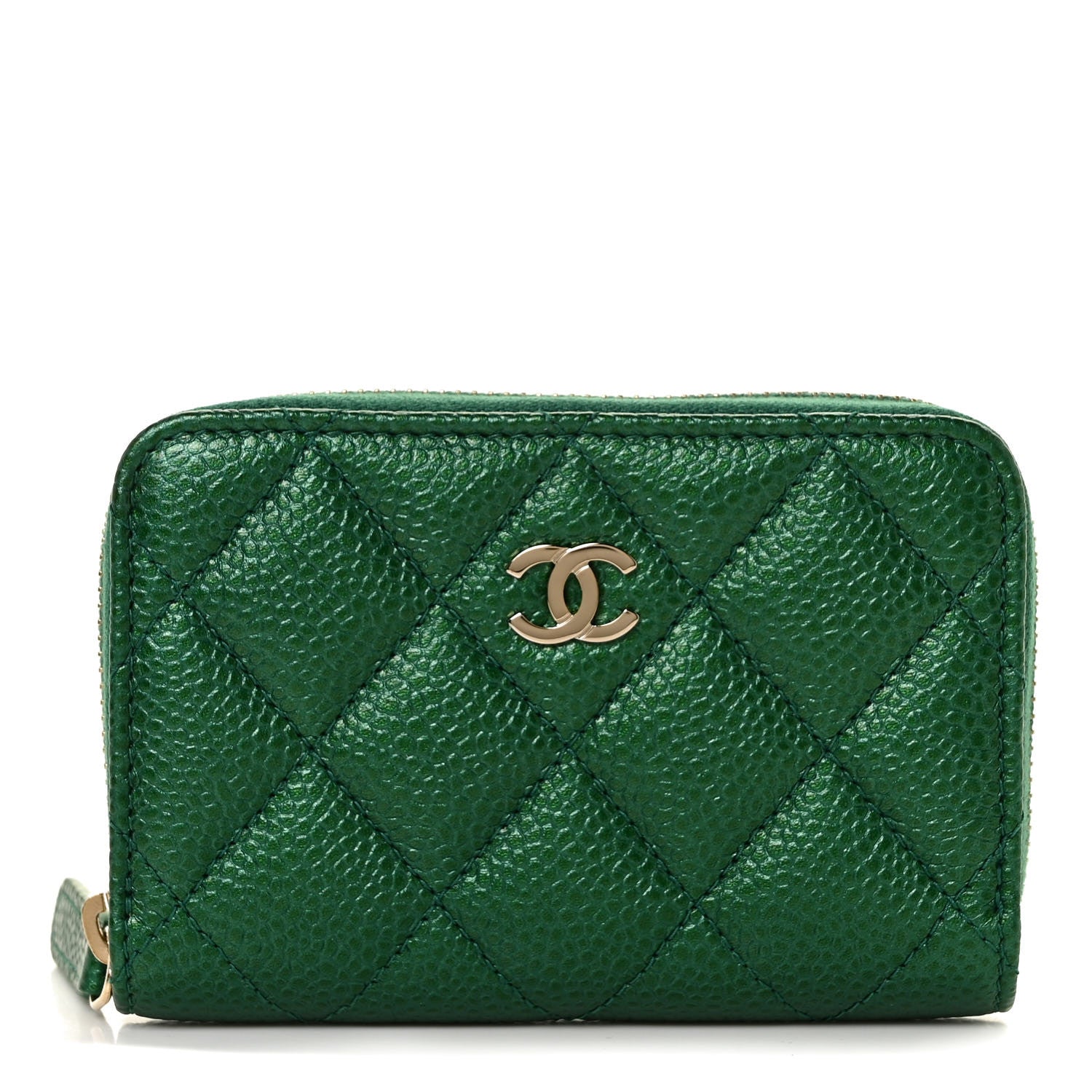 Chanel Metallic Caviar Quilted Zip Coin Purse Green 1 of 10
