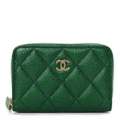 Chanel Metallic Caviar Quilted Zip Coin Purse Green 1 of 10