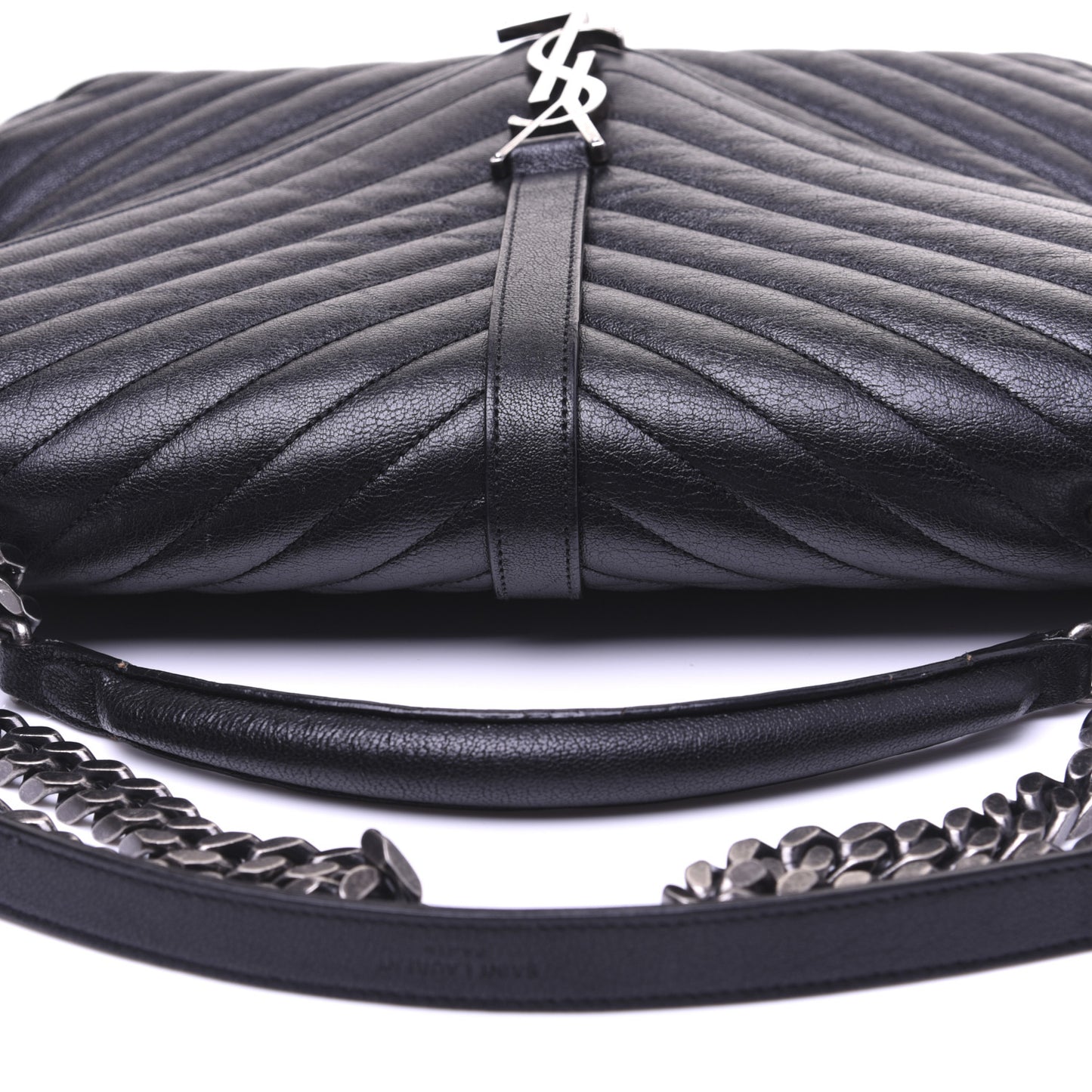 Sheepskin Matelasse Chevron Monogram Large College Satchel Black