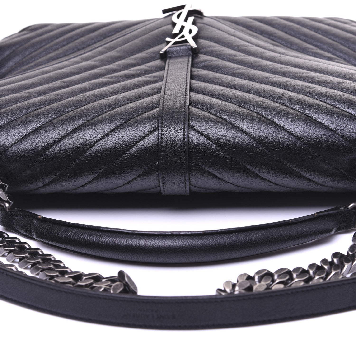 Saint Laurent Sheepskin Matelasse Chevron Monogram Large College Satchel Black 28 of 31