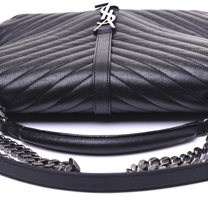 Saint Laurent Sheepskin Matelasse Chevron Monogram Large College Satchel Black 28 of 31