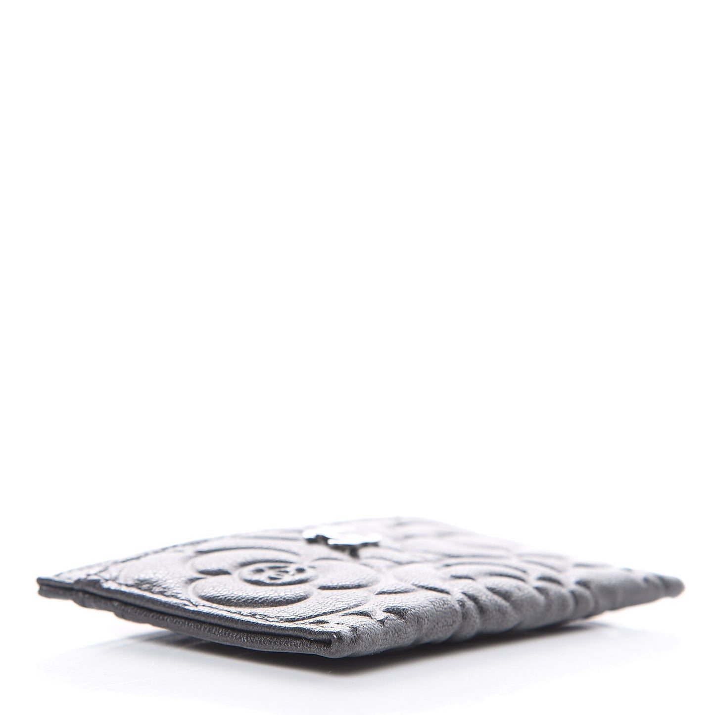Goatskin Camellia Embossed Card Holder Grey