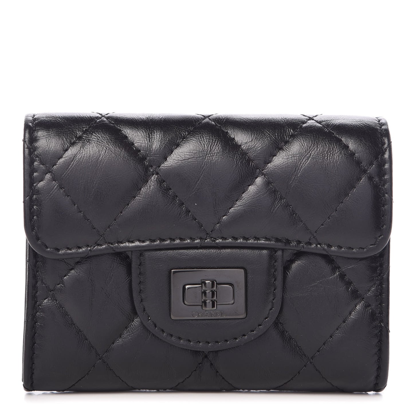 Aged Calfskin Quilted Reissue Flap Card Holder Wallet So Black