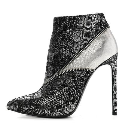 Saint Laurent Metallic Snakeskin Embossed Calfskin Pointed Toe Ankle Boots 36.5 Black Silver 1 of 9
