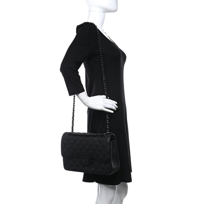 Chanel Crumpled Calfskin Quilted Jumbo Double Flap So Black 2 of 19