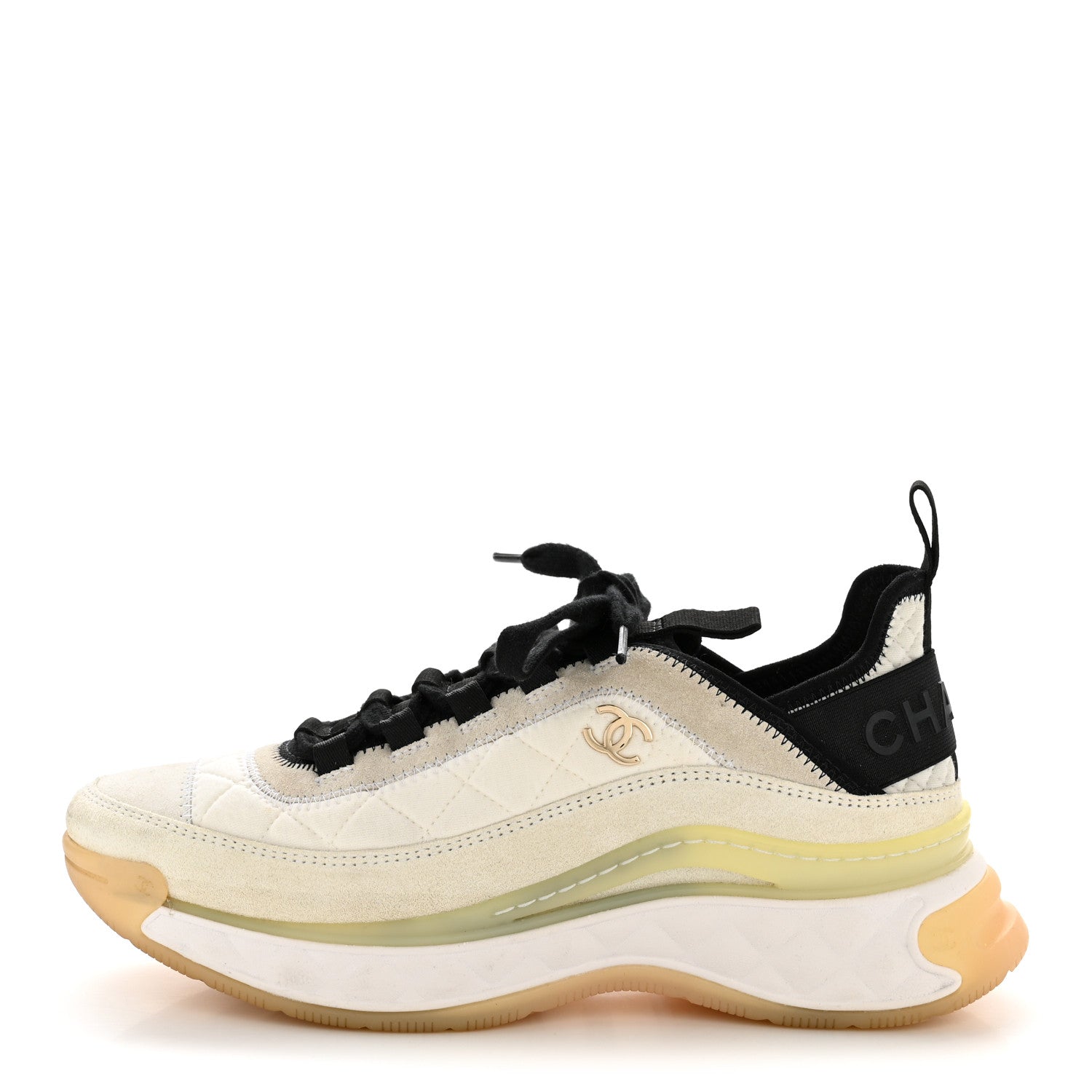 Chanel Fabric Suede Calfskin CC Sneakers 37.5 White Ivory 1 of 10