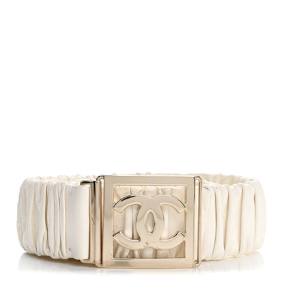 Chanel Lambskin Crystal Ruched CC Belt 75 30 Black 85/34 White 1 of 4