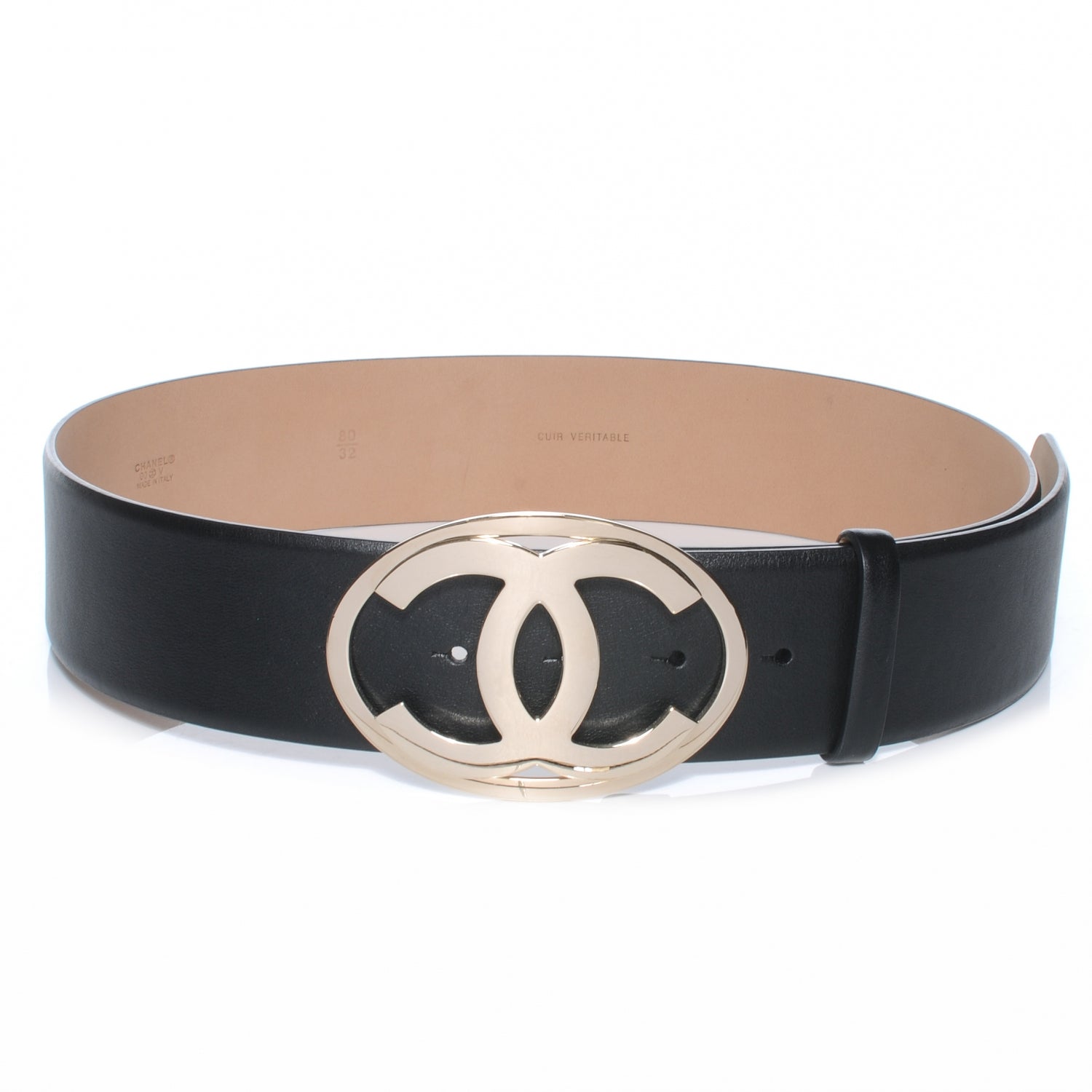 Chanel Leather CC Logo Belt 80 32 Black 1 of 6