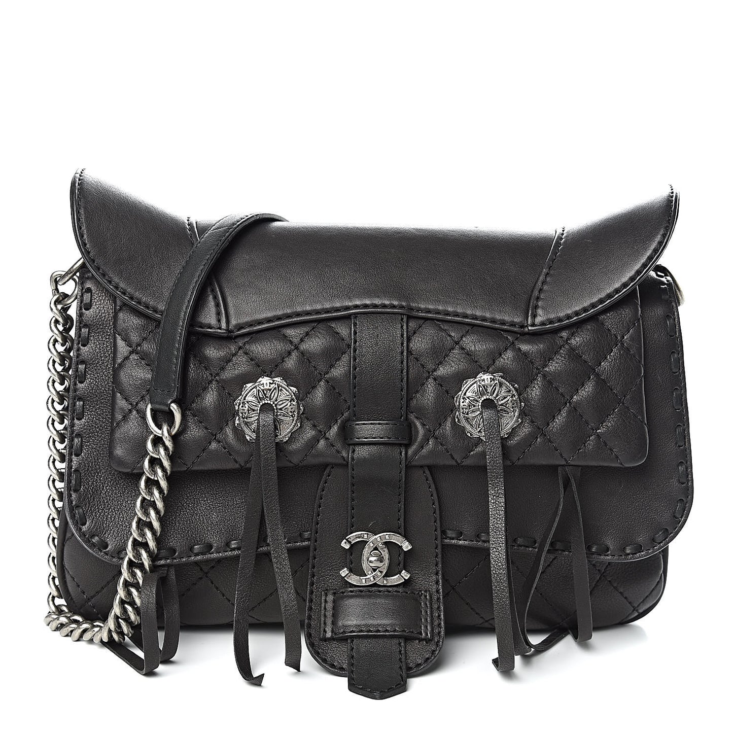 Calfskin Quilted Dallas Saddle Bag Black