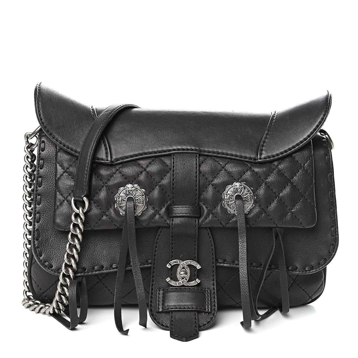 Chanel Calfskin Quilted Dallas Saddle Bag Black 1 of 12