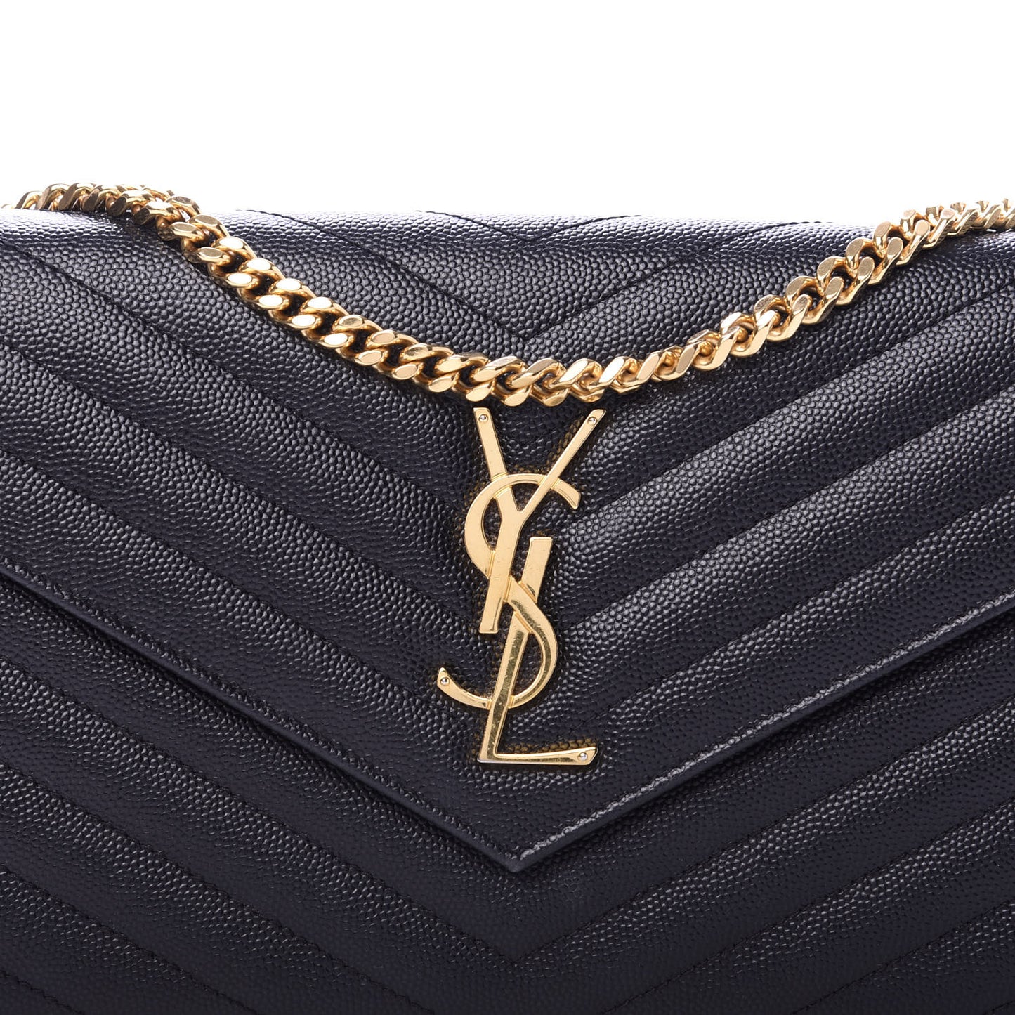 Grain De Poudre Matelasse Chevron Monogram Chain Wallet Black