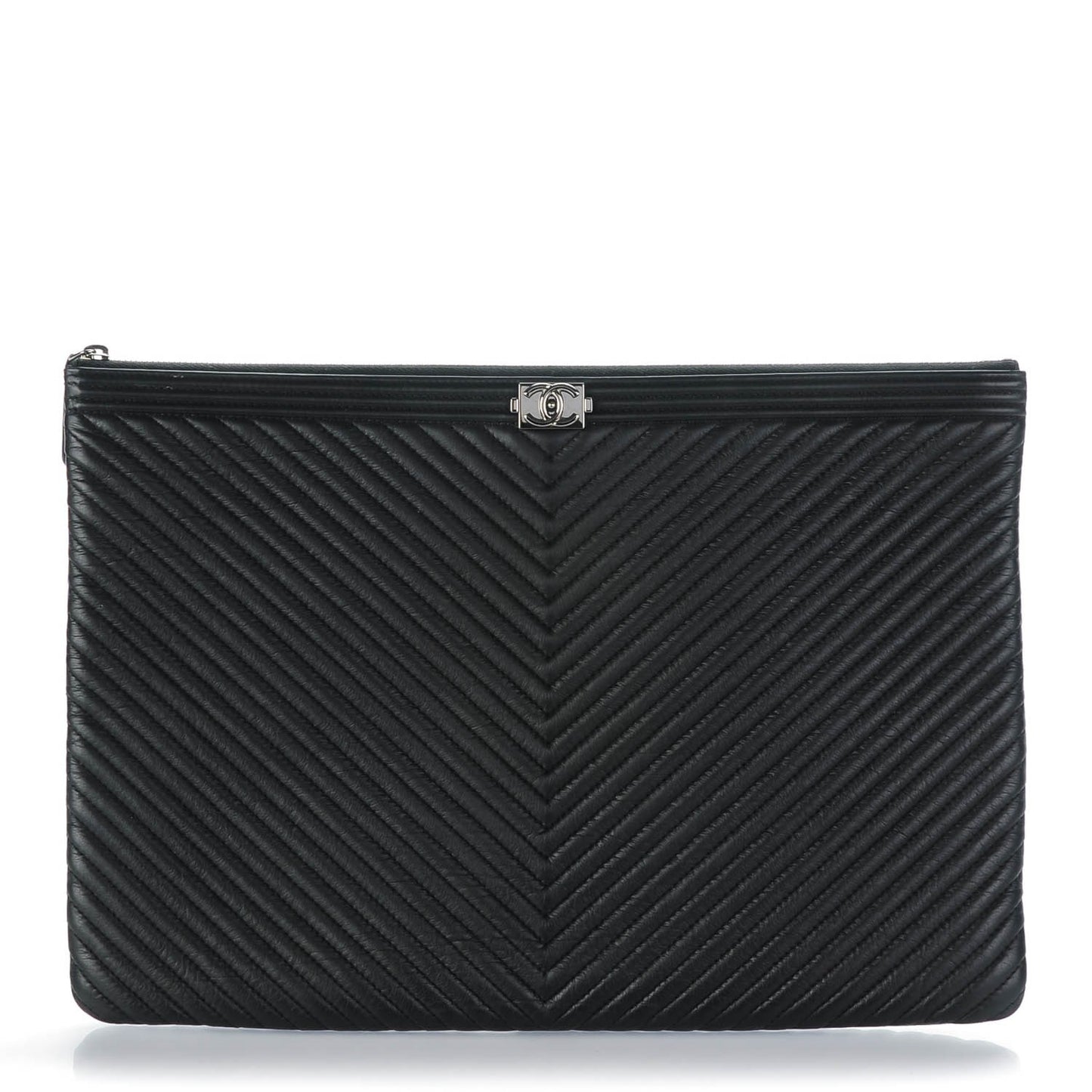 Calfskin Chevron Large Boy Cosmetic Case Black