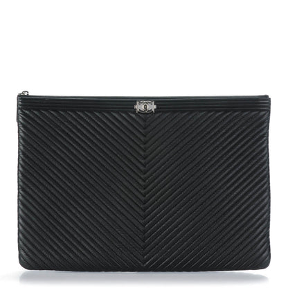 Chanel Calfskin Chevron Large Boy Cosmetic Case Black 1 of 7