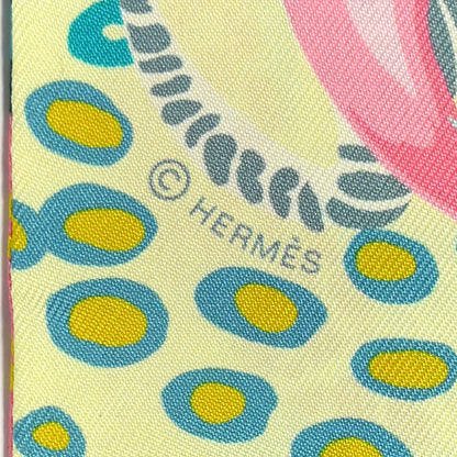 Hermes Silk Under The Waves Twilly Vert D Eau Jaune Soufre Rose 3 of 4