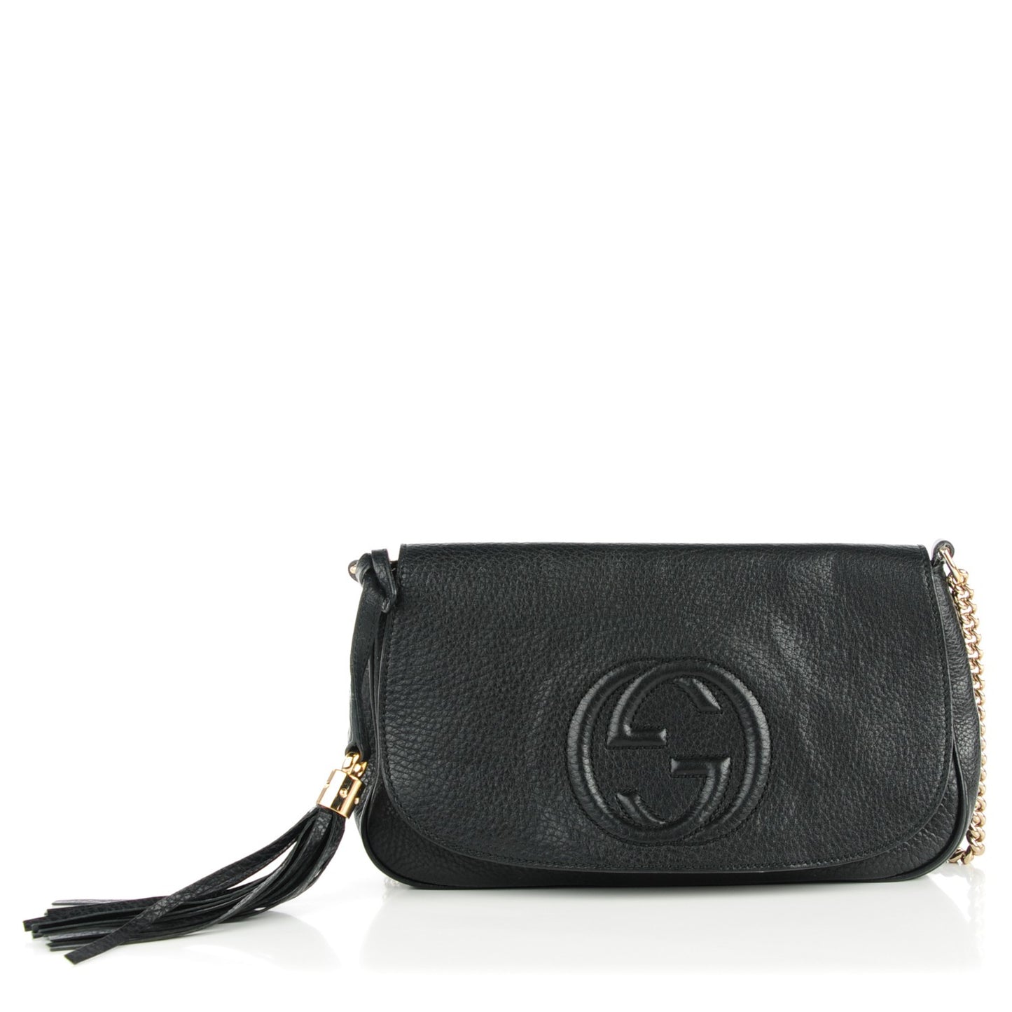 Pebbled Calfskin Medium Soho Flap Crossbody Black