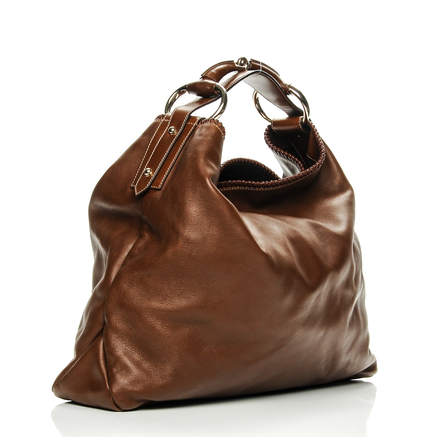 Calfskin Large Horsebit Chain Hobo Brown