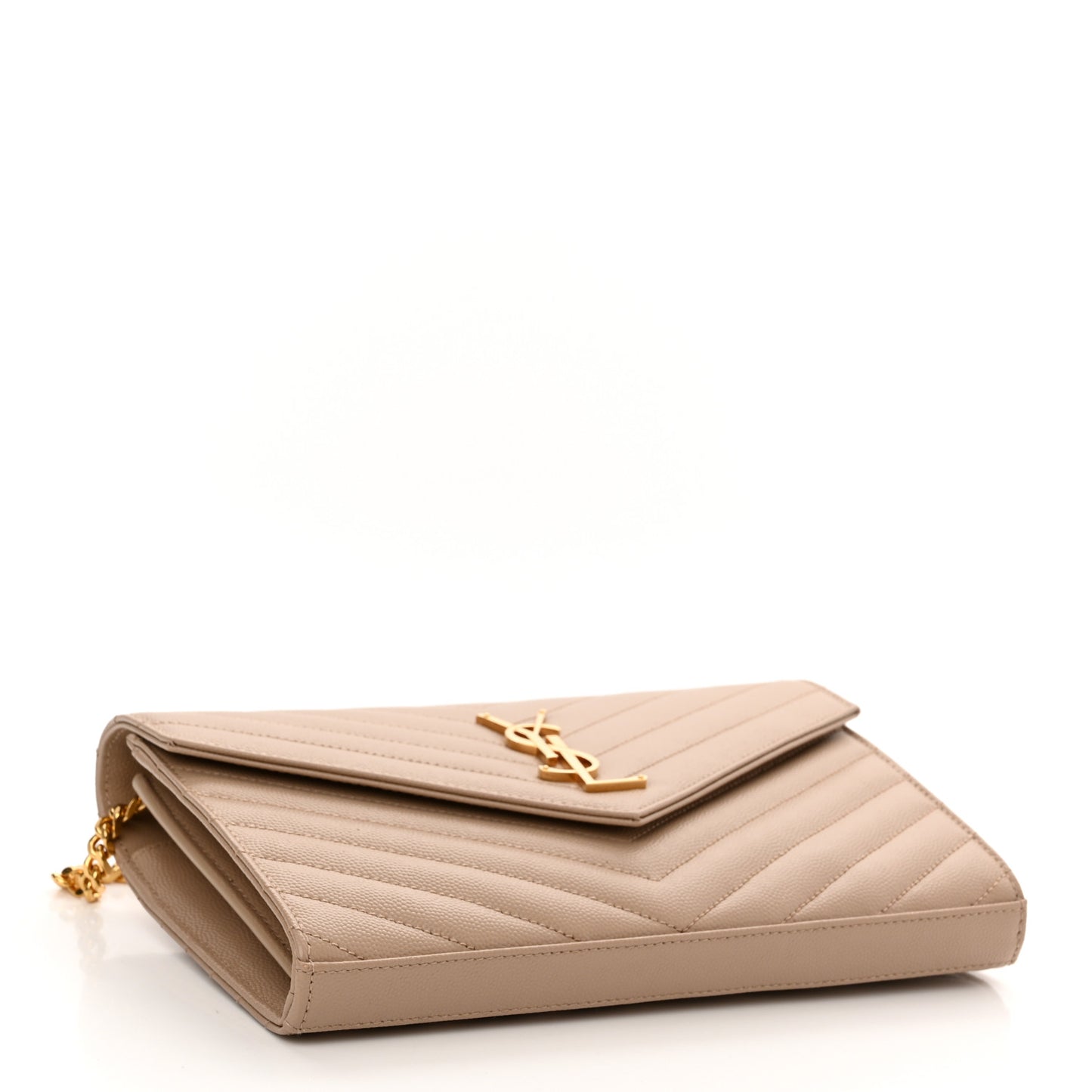 Grain De Poudre Matelasse Chevron Monogram Chain Wallet Deep Beige