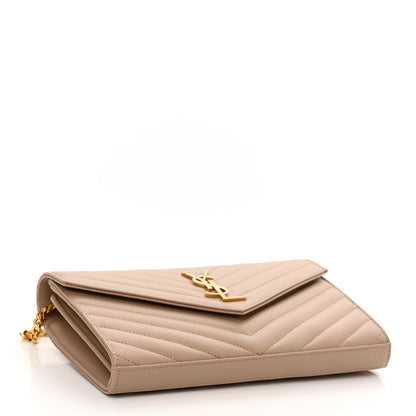 Saint Laurent Grain De Poudre Matelasse Chevron Monogram Chain Wallet Deep Beige 4 of 9