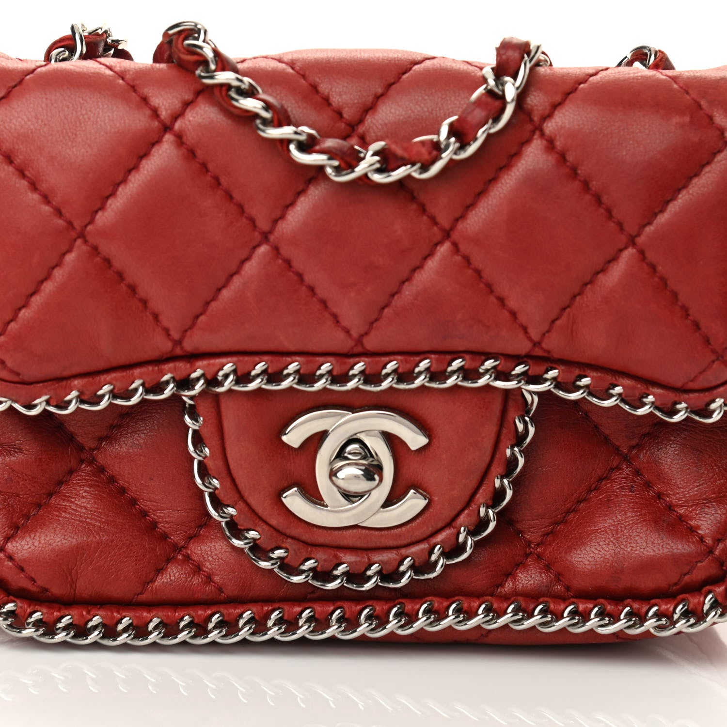 Chanel Lambskin Quilted Madison Chain Trim Micro Mini Square Flap Dark Red 8 of 10
