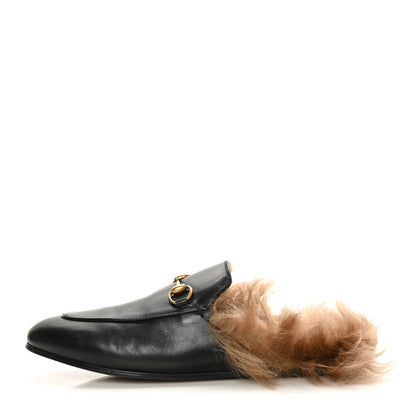 Gucci Calfskin Fur Womens Princetown Slippers 38.5 Black 1 of 7