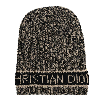 Christian Dior Cashmere Wool D-White Beanie Black Ivory 1 of 3