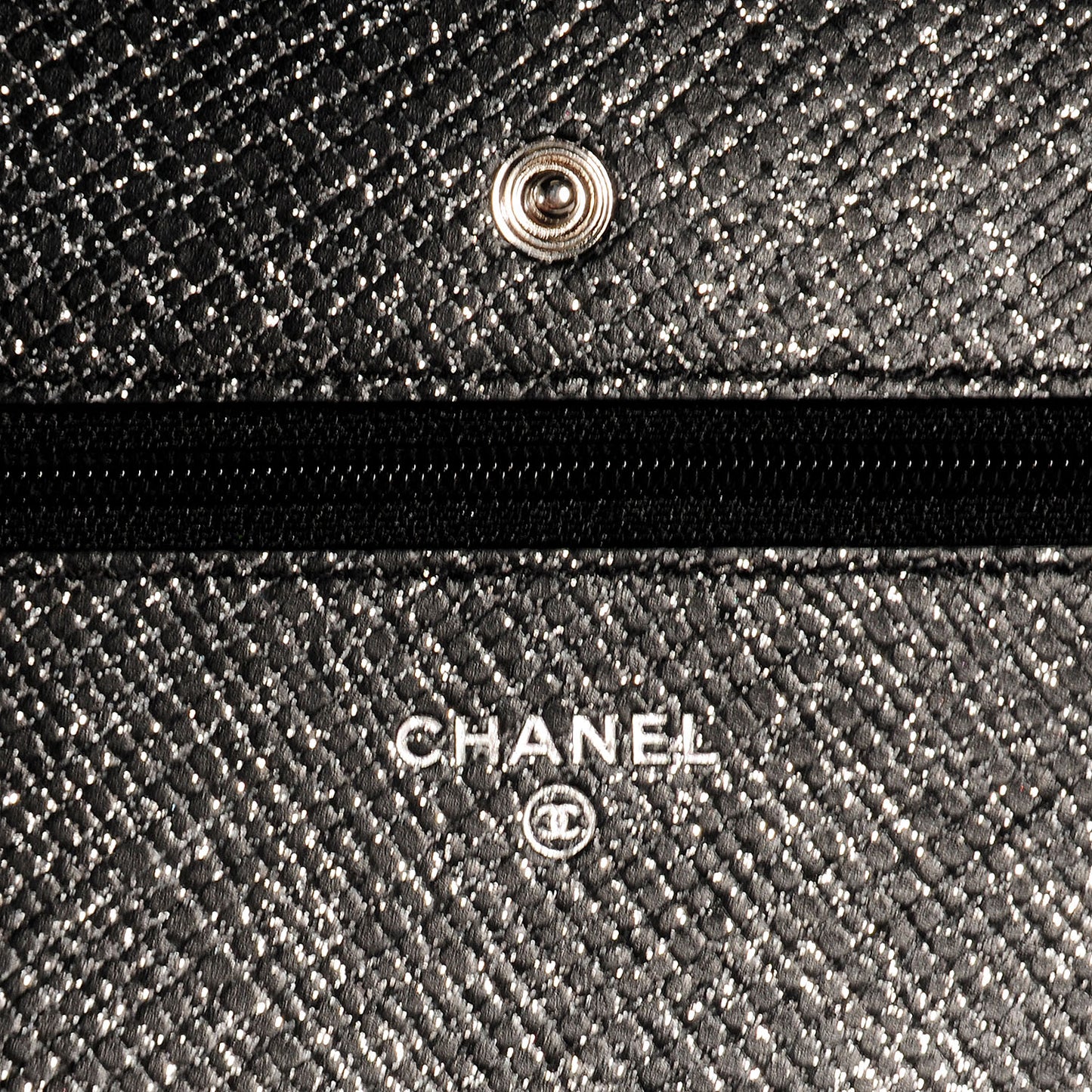 Glitter Calfskin Quilted Wallet on Chain WOC Black Silver