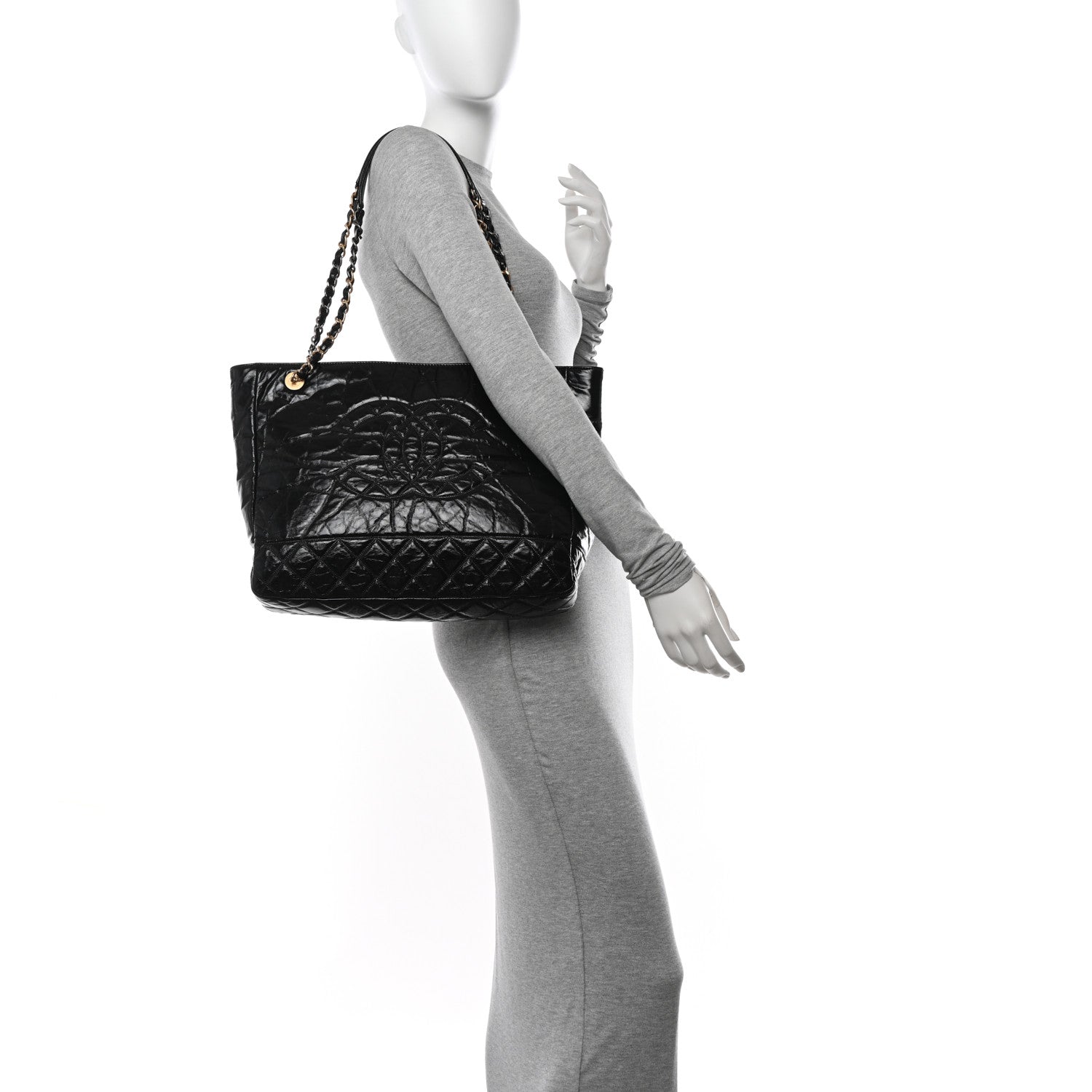 Chanel Shiny Aged Calfskin Quilted Small Shopping Bag Black 2 of 11
