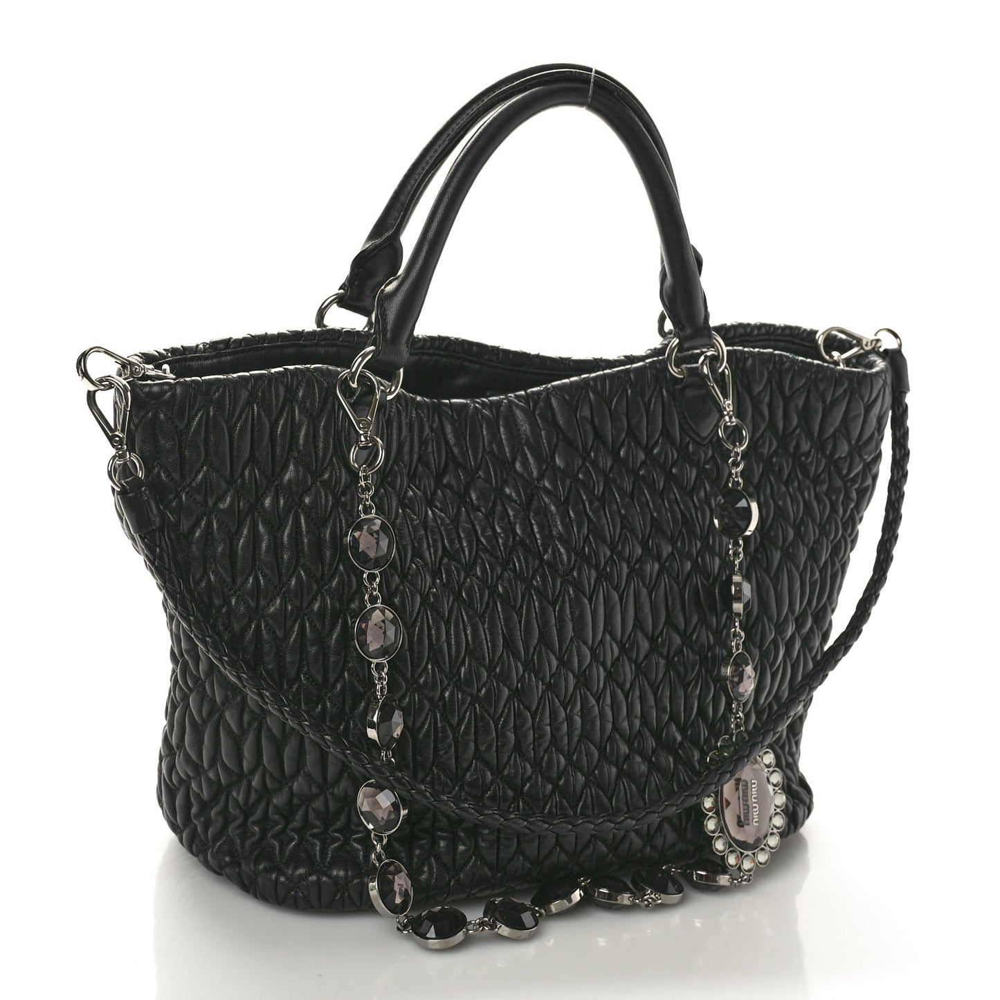 Nappa Matelasse Swarovski Crystal Tote Black