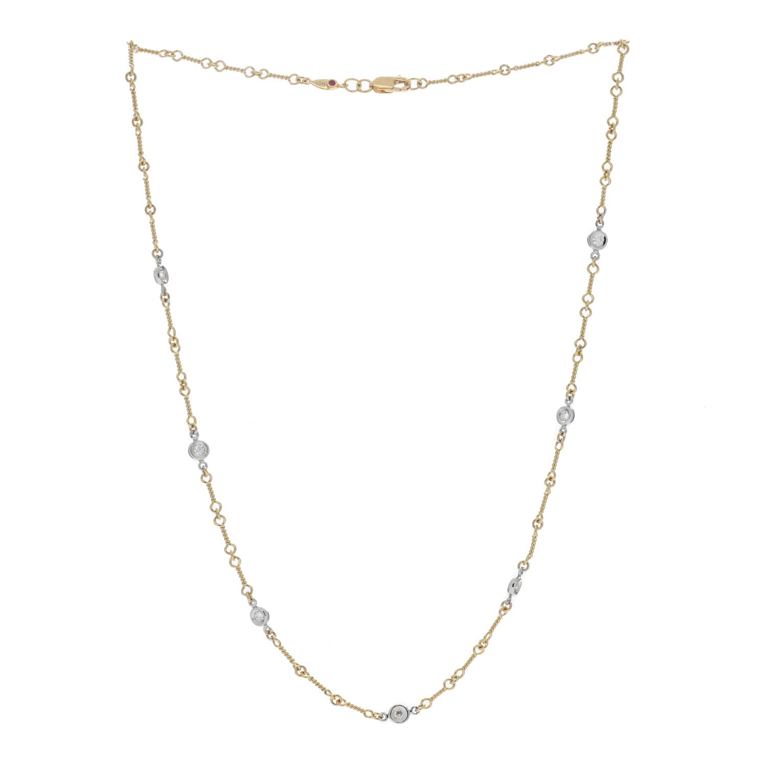 Roberto Coin 18K Yellow White Gold Diamond By the Inch Seven Station Dog Bone Necklace 3 of 4