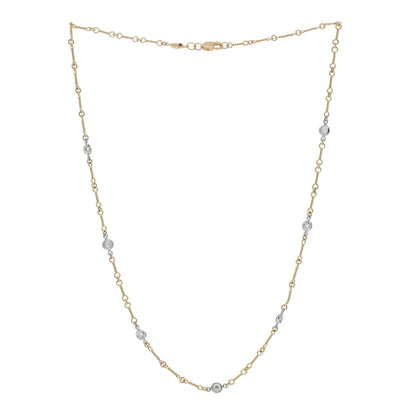 Roberto Coin 18K Yellow White Gold Diamond By the Inch Seven Station Dog Bone Necklace 3 of 4