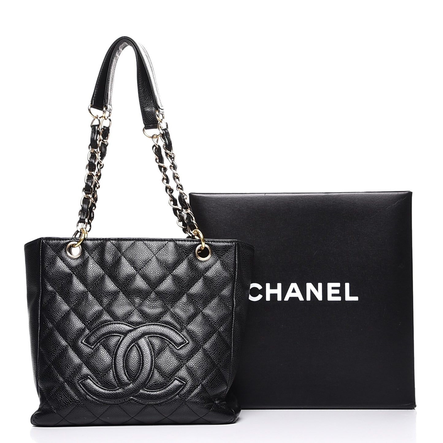 Caviar Quilted Petit Shopping Tote PST Black