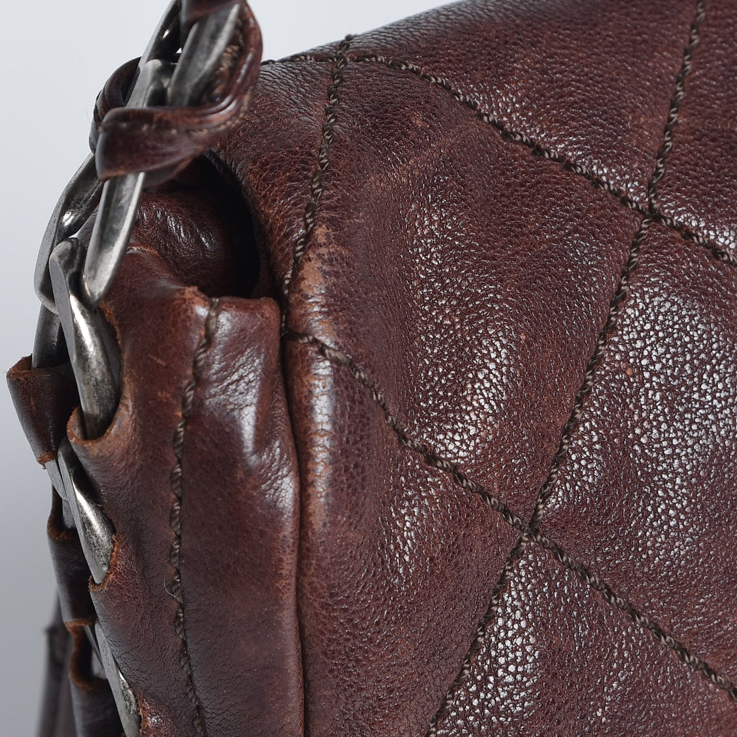 Calfskin Quilted Modern Chain Flap Brown