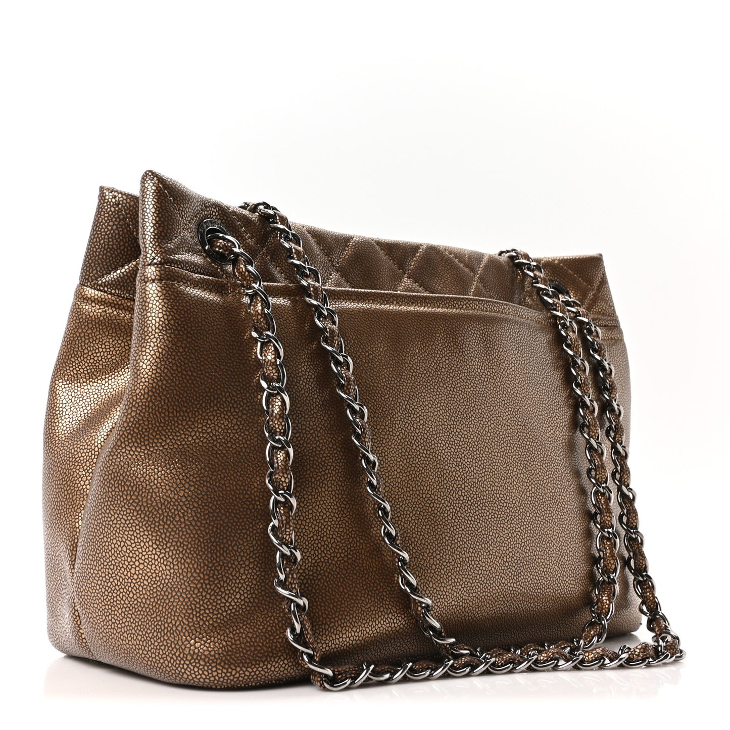 Metallic Caviar Quilted Large Timeless CC Soft Tote Bronze