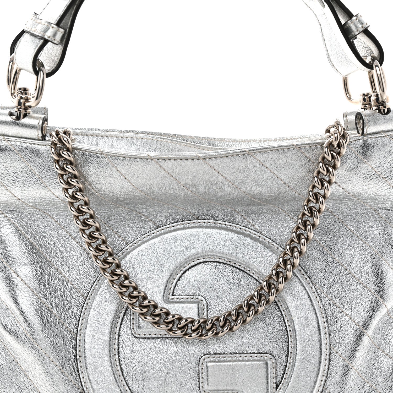 Gucci Sakai Be Green Calfskin Diagonal Stitched Small Blondie Tote Silver 9 of 11