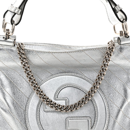 Gucci Sakai Be Green Calfskin Diagonal Stitched Small Blondie Tote Silver 9 of 11