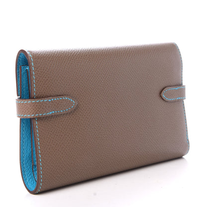 Hermes Epsom Candy Medium Kelly Wallet Etoupe Bleu Azteque 3 of 7