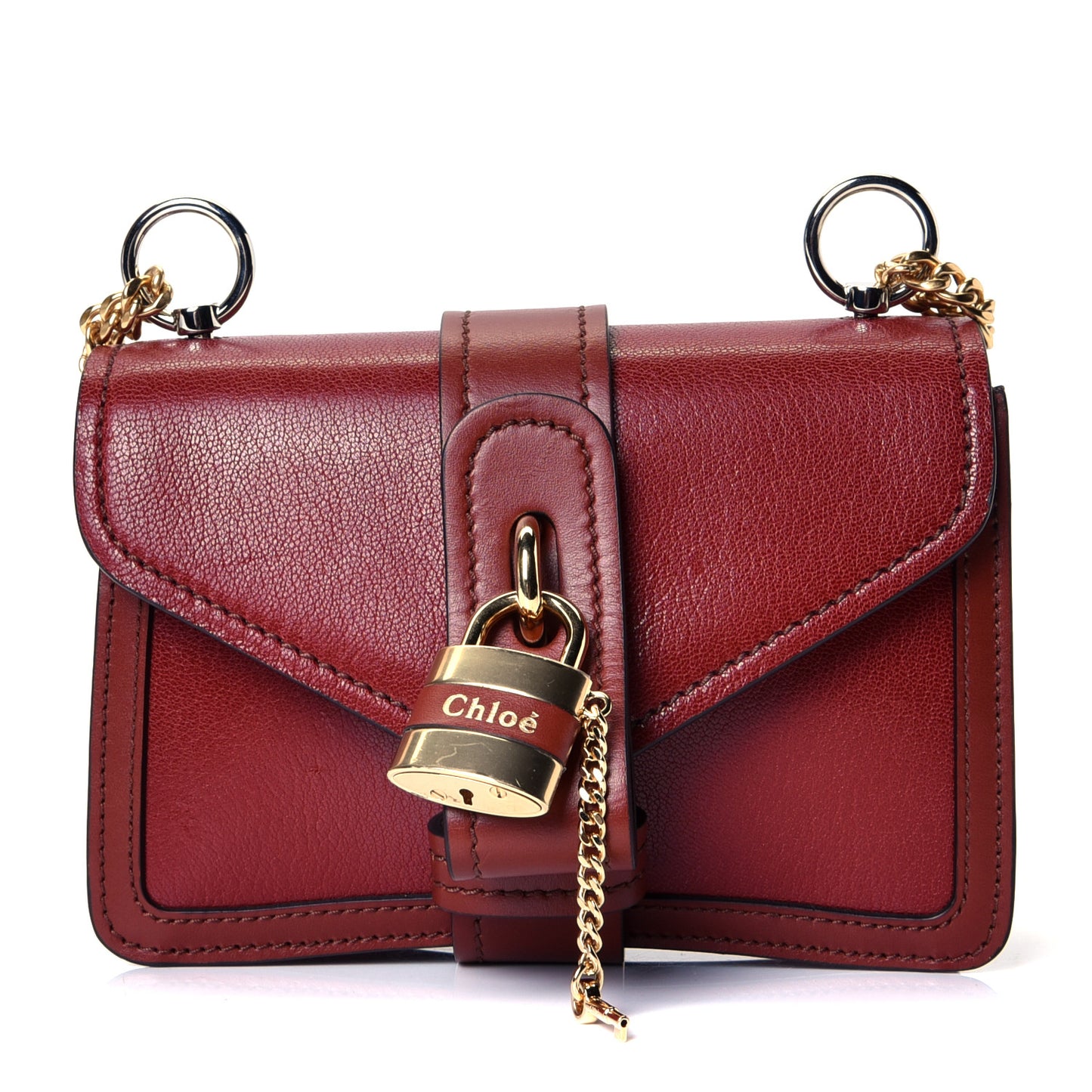 Shiny Goatskin Calfskin Aby Chain Shoulder Bag Sepia Brown